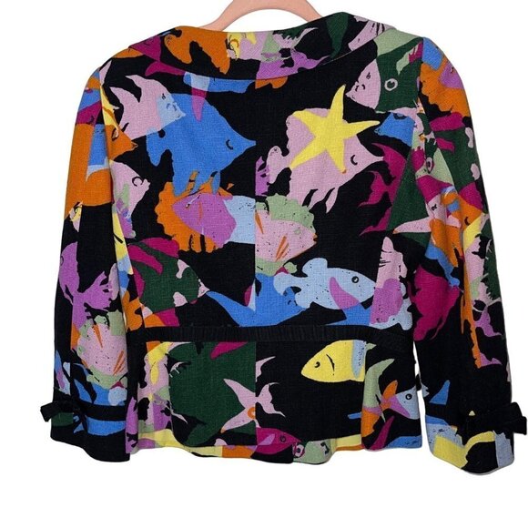 Moschino Cheap And Chic Womens Blazer Size 6 Black Bow Accent Fish Print Cotton - Picture 2 of 15